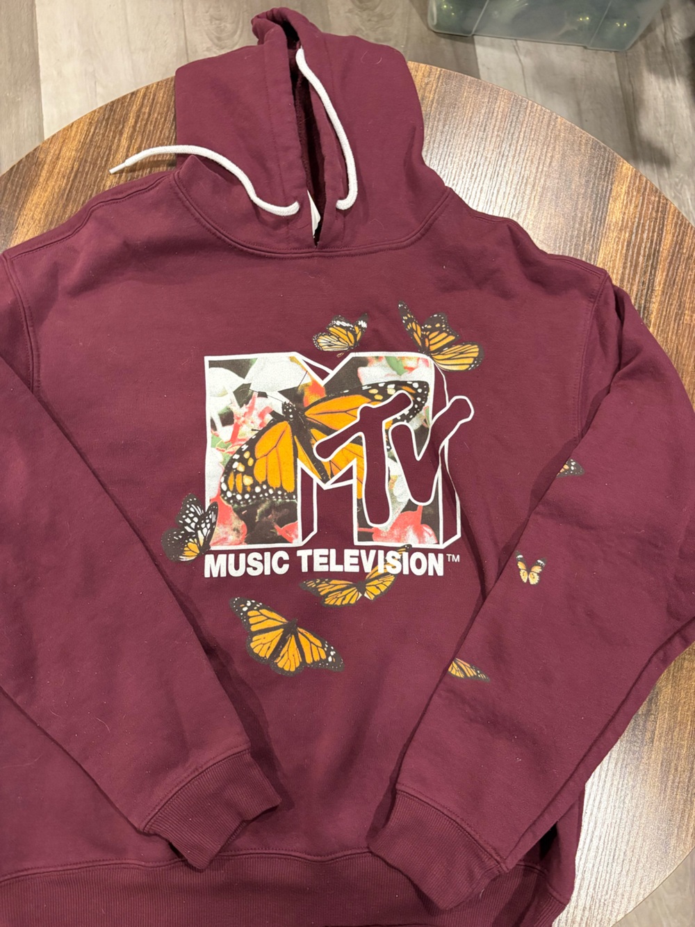 MTV Burgundy Hoodie with Monarch Butterfly Graphic